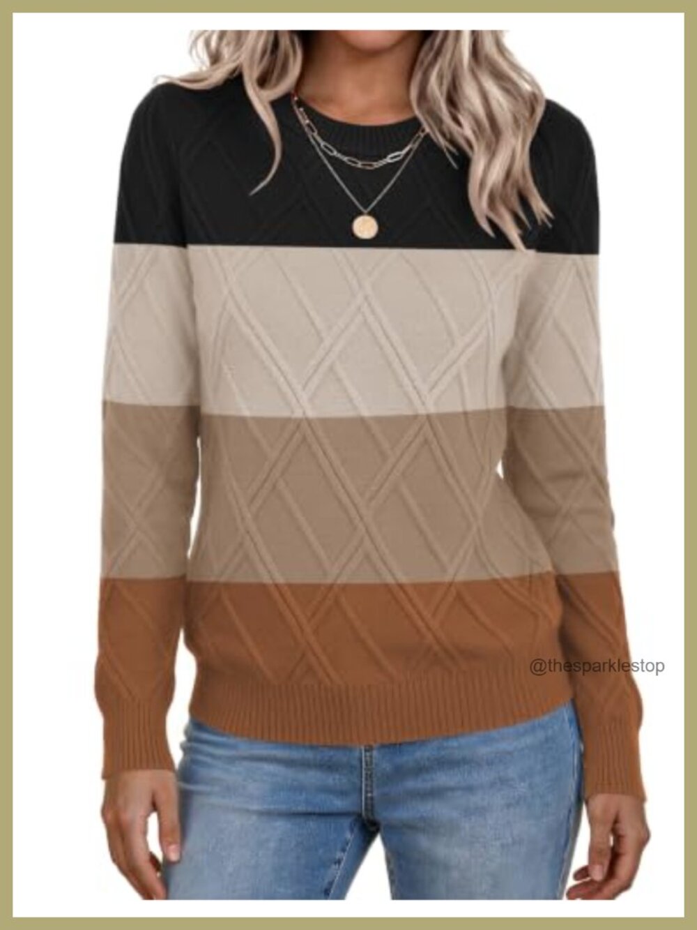 Cable Knit Long Sleeve Crewneck Sweater for Women Fall Winter Cozy Pullover